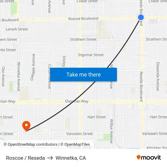 Roscoe / Reseda to Winnetka, CA map