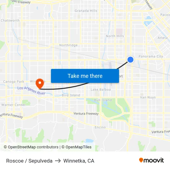 Roscoe / Sepulveda to Winnetka, CA map