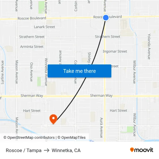Roscoe / Tampa to Winnetka, CA map