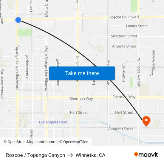 Roscoe / Topanga Canyon to Winnetka, CA map