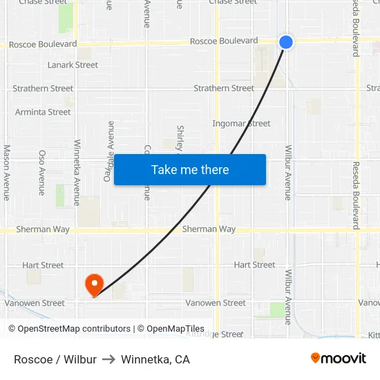 Roscoe / Wilbur to Winnetka, CA map