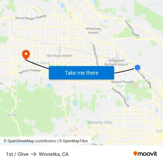 1st / Olive to Winnetka, CA map