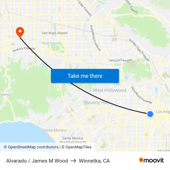 Alvarado / James M Wood to Winnetka, CA map