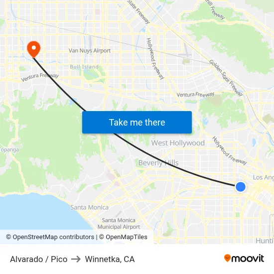 Alvarado / Pico to Winnetka, CA map