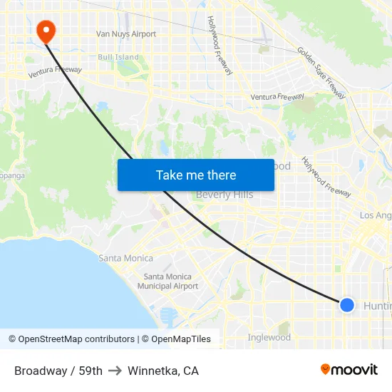 Broadway / 59th to Winnetka, CA map