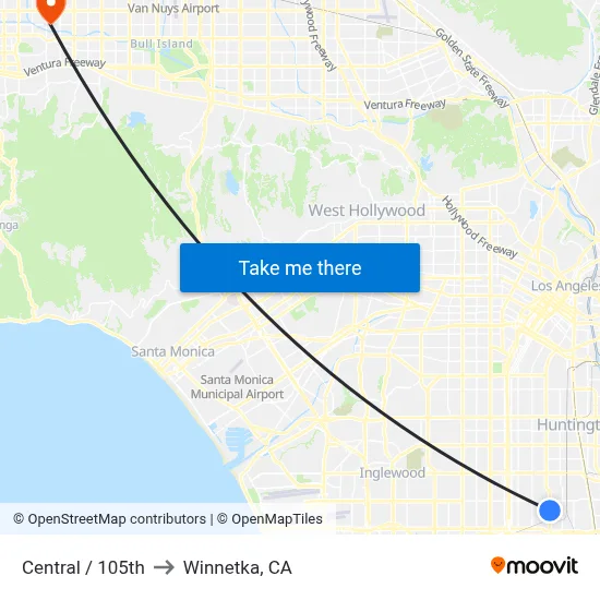 Central / 105th to Winnetka, CA map