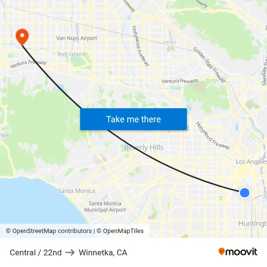 Central / 22nd to Winnetka, CA map