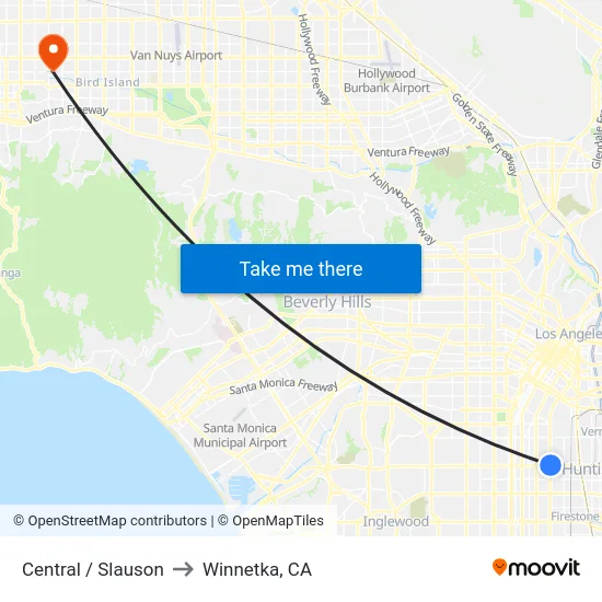 Central / Slauson to Winnetka, CA map