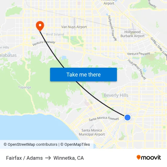 Fairfax / Adams to Winnetka, CA map
