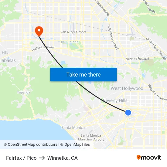 Fairfax / Pico to Winnetka, CA map