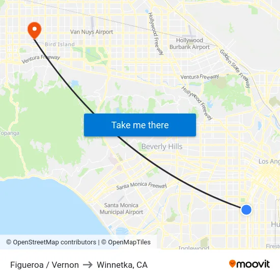 Figueroa / Vernon to Winnetka, CA map