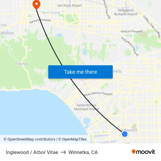 Inglewood / Arbor Vitae to Winnetka, CA map