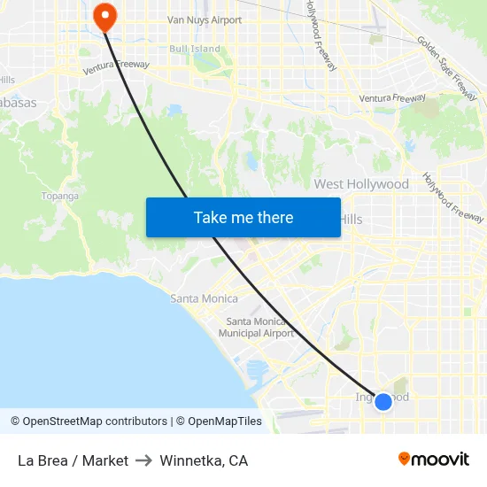 La Brea / Market to Winnetka, CA map