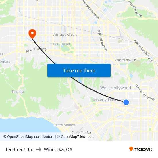 La Brea / 3rd to Winnetka, CA map
