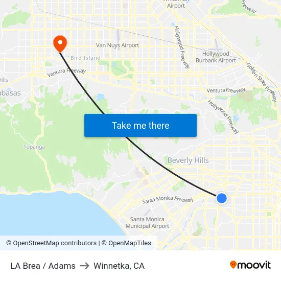 LA Brea / Adams to Winnetka, CA map