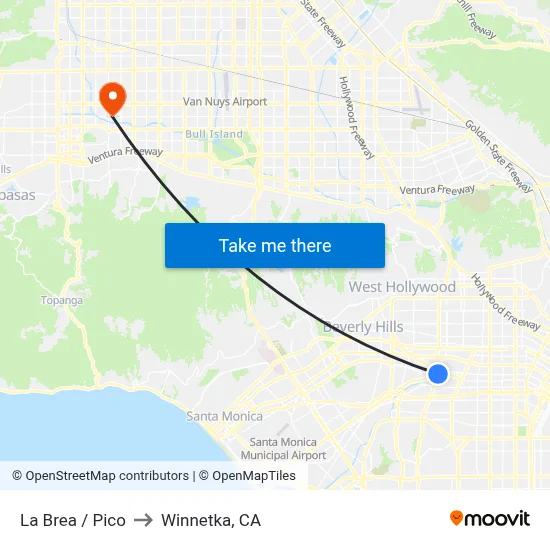 La Brea / Pico to Winnetka, CA map