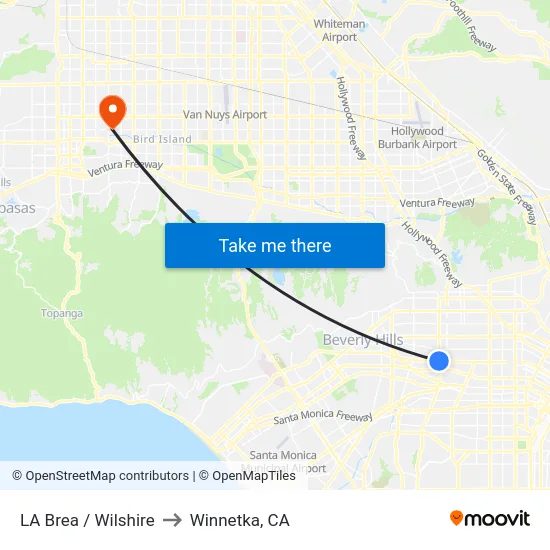 LA Brea / Wilshire to Winnetka, CA map