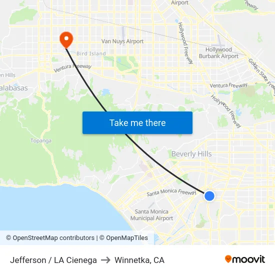 Jefferson / LA Cienega to Winnetka, CA map