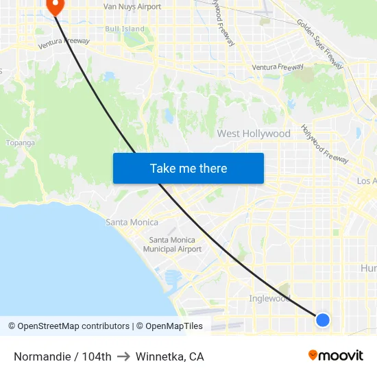 Normandie / 104th to Winnetka, CA map