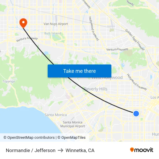 Normandie / Jefferson to Winnetka, CA map
