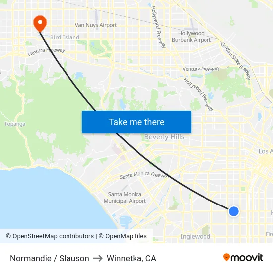 Normandie / Slauson to Winnetka, CA map