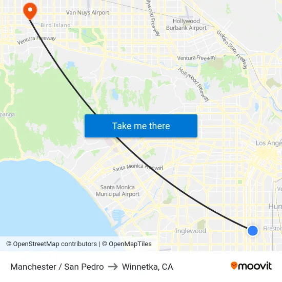 Manchester / San Pedro to Winnetka, CA map