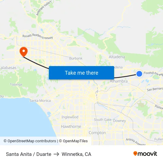 Santa Anita / Duarte to Winnetka, CA map
