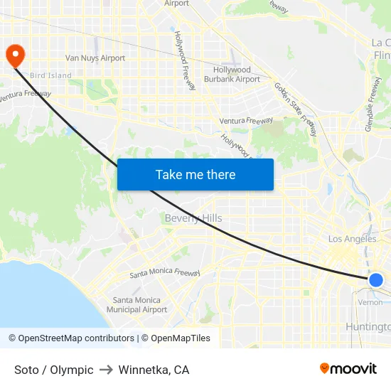 Soto / Olympic to Winnetka, CA map