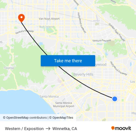 Western / Exposition to Winnetka, CA map