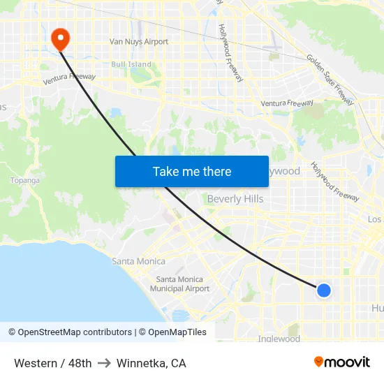 Western / 48th to Winnetka, CA map
