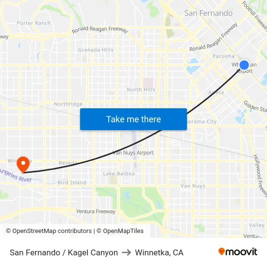San Fernando / Kagel Canyon to Winnetka, CA map