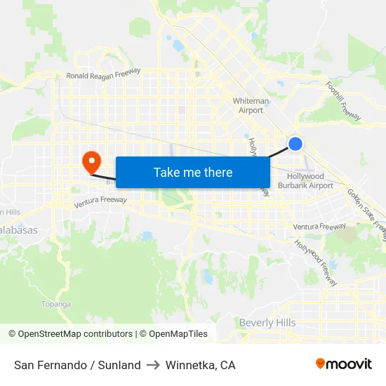 San Fernando / Sunland to Winnetka, CA map