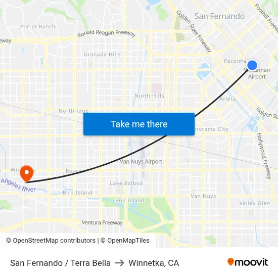 San Fernando / Terra Bella to Winnetka, CA map