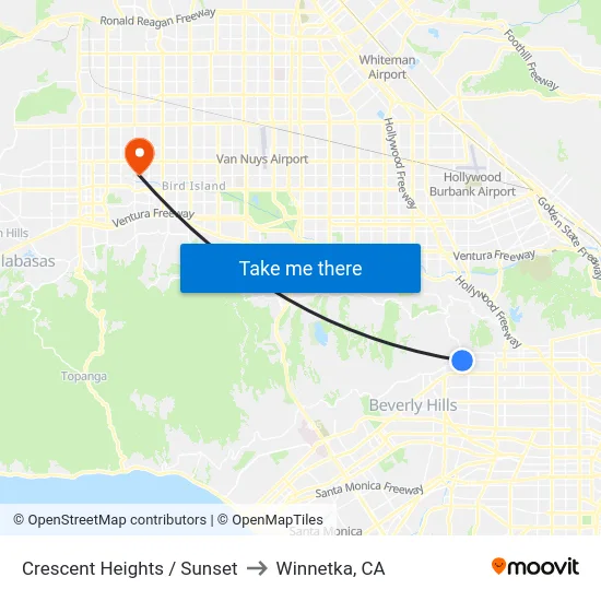Crescent Heights / Sunset to Winnetka, CA map