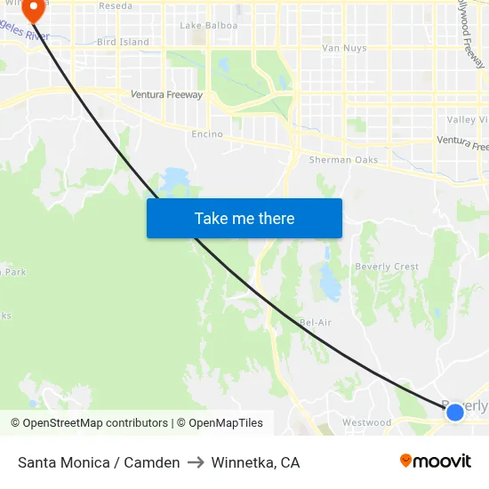 Santa Monica / Camden to Winnetka, CA map