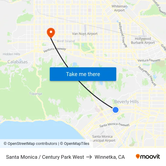 Santa Monica / Century Park West to Winnetka, CA map