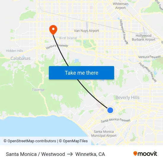 Santa Monica / Westwood to Winnetka, CA map
