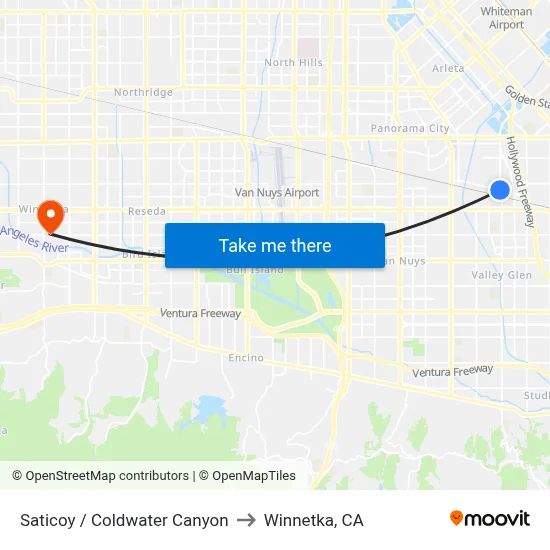 Saticoy / Coldwater Canyon to Winnetka, CA map