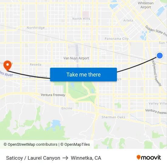 Saticoy / Laurel Canyon to Winnetka, CA map