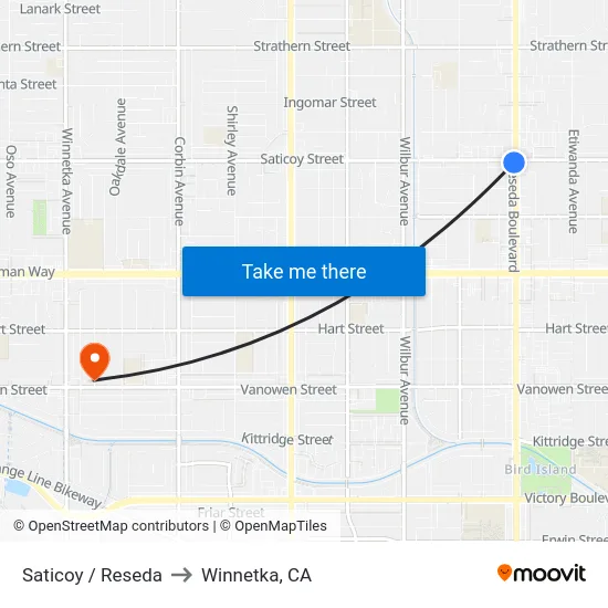 Saticoy / Reseda to Winnetka, CA map