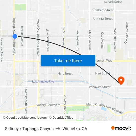 Saticoy / Topanga Canyon to Winnetka, CA map