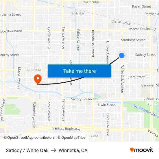 Saticoy / White Oak to Winnetka, CA map