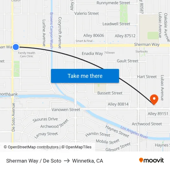 Sherman Way / De Soto to Winnetka, CA map