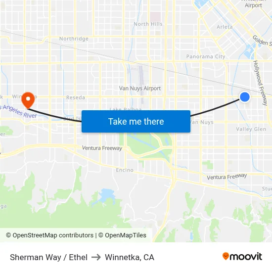 Sherman Way / Ethel to Winnetka, CA map