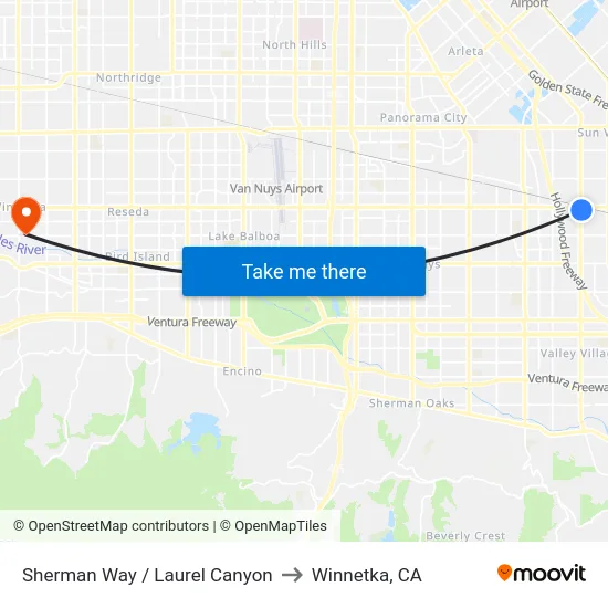 Sherman Way / Laurel Canyon to Winnetka, CA map