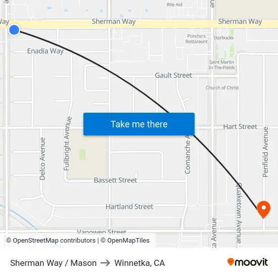 Sherman Way / Mason to Winnetka, CA map