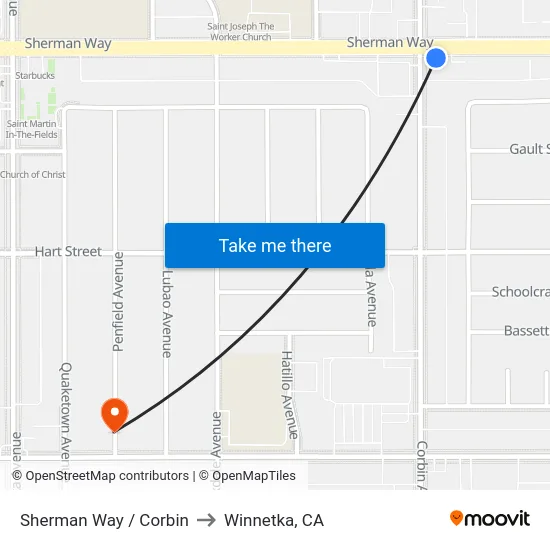 Sherman Way / Corbin to Winnetka, CA map