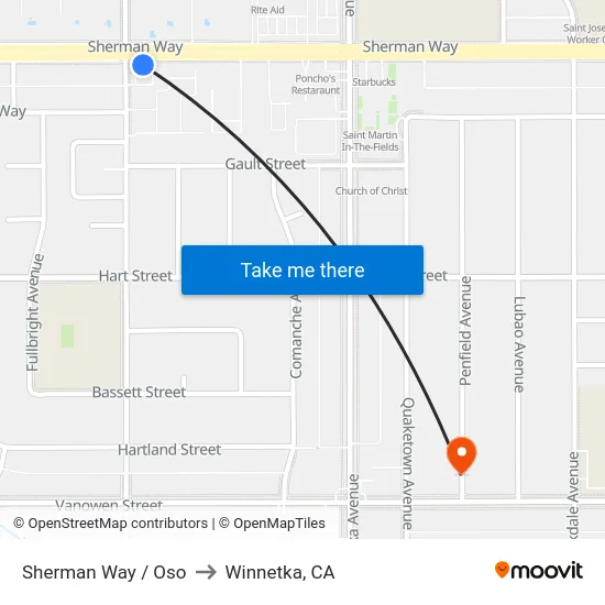 Sherman Way / Oso to Winnetka, CA map