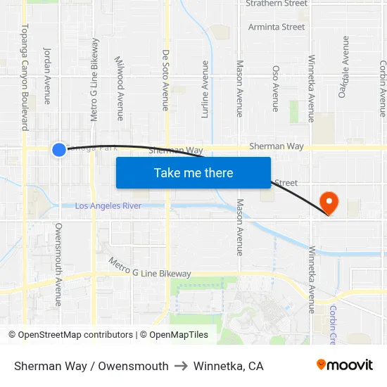 Sherman Way / Owensmouth to Winnetka, CA map