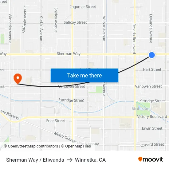 Sherman Way / Etiwanda to Winnetka, CA map
